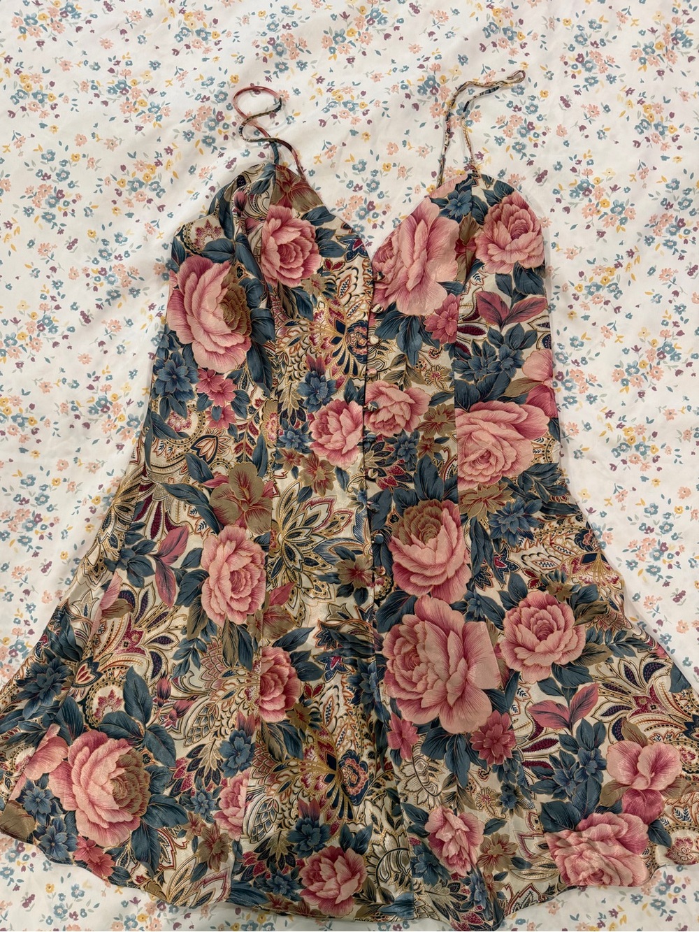 Vintage 90’s Victoria's Secret Rose Floral Slip Dress in Pink and Teal